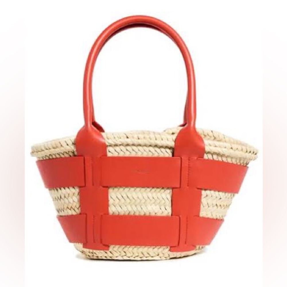 Demillier. Santorini Mini.Bright Red Leather wraps a beautiful straw basket bag
